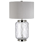 Настольная лампа с цилиндрическим абажуром и прозрачным стеклянным основанием Quintiesse варинант исполнения - 1 | Loft Concept в Ижевске