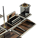 Настольный письменный набор с часами из природного камня обсидиана Team leader варинант исполнения - 4 | Loft Concept в Ижевске