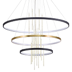 Люстра подвесная с 3-мя круглыми подвесами в черном и золотистом цвете и вертикальными подвесками Ring Horizontal варинант исполнения - 1 | Loft Concept в Ижевске