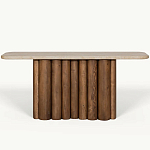 Консоль с овальной столешницей и фактурным деревянным основанием Enzo варинант исполнения - 2 | Loft Concept в Ижевске