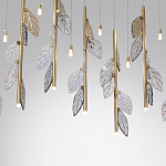 Люстра с золотистыми трубками и прозрачными стеклянными листьями на подвесах Sylva  варинант исполнения - 6 | Loft Concept в Ижевске
