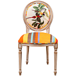 Стул бежевый в разноцветную полоску из натурального бука с изображением птиц и цветов Blooming Yellow Red Birds Colorful Stripes Chair варинант исполнения - 1 | Loft Concept в Ижевске