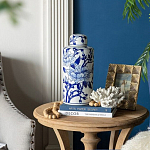 Ваза цилиндрической формы с крышкой и синим цветочным узором на белом фоне Blue & White Ornament варинант исполнения - 6 | Loft Concept в Ижевске