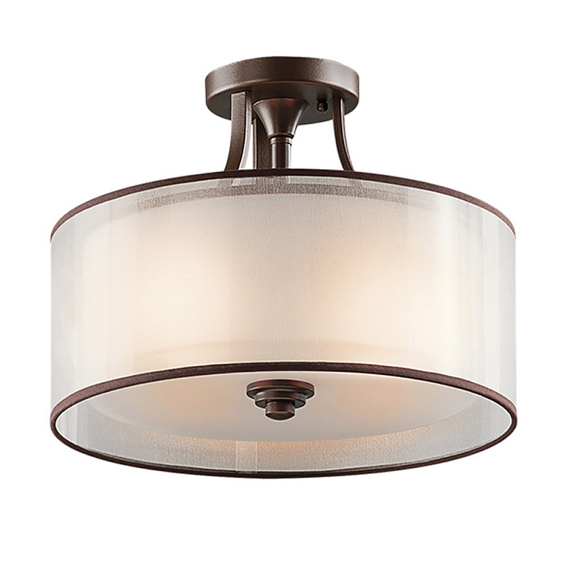 Потолочный светильник с двойным цилиндрическим плафоном из белого стекла и прозрачной органзы Kichler Олово Бронза Белый Бежевый в Ижевске | Loft Concept 