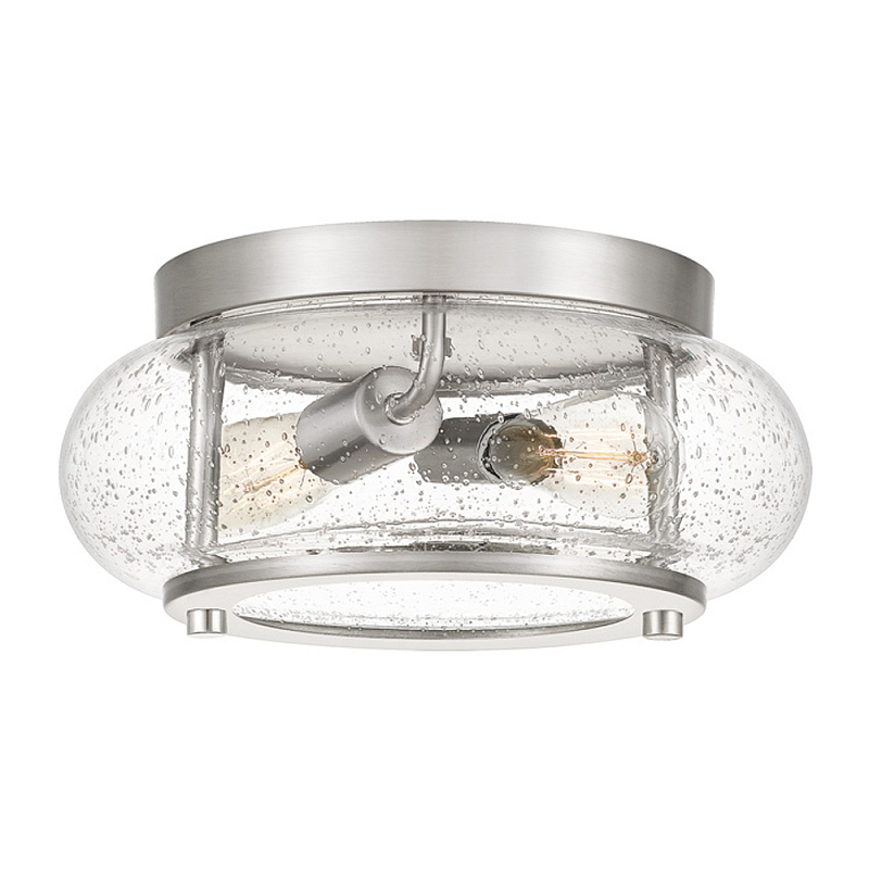 Потолочный светильник цвета никель с плафоном из прозрачного фактурного стекла Quoizel Никель Прозрачное Стекло в Ижевске | Loft Concept 