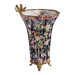 Ваза из фарфора черная с цветочной росписью и бронзовой стрекозой Spring Garden варинант исполнения - 3 | Loft Concept в Ижевске