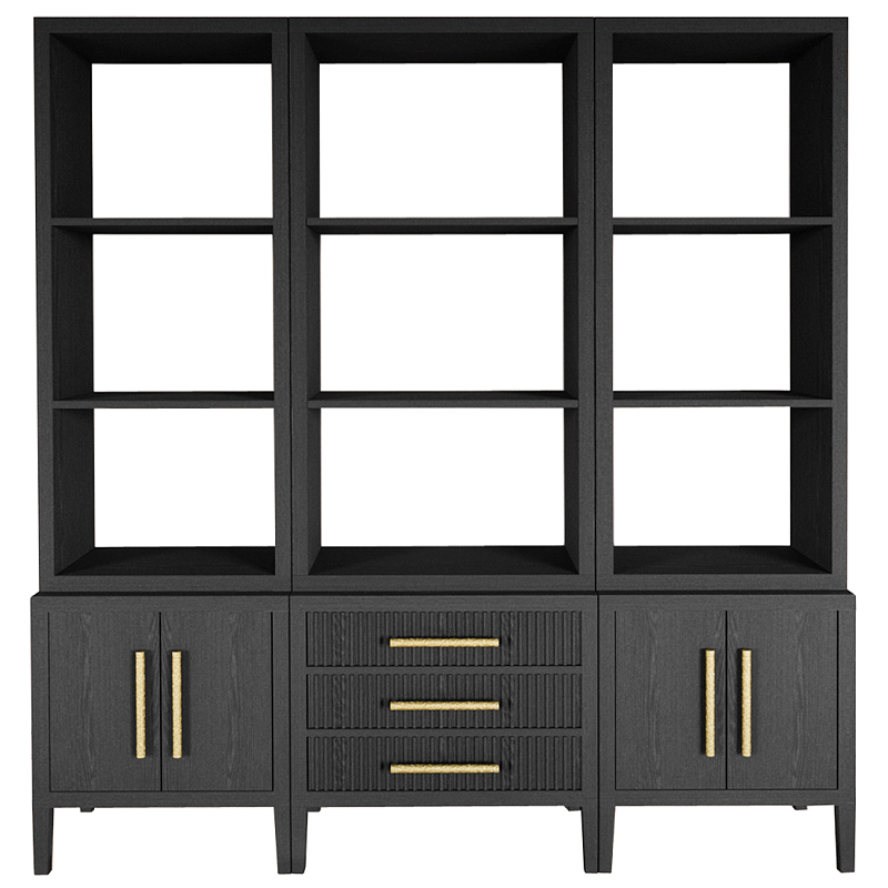 Модульный стеллаж Primo из трех составных элементов Черный дуб Черный Золотой в Ижевске | Loft Concept 