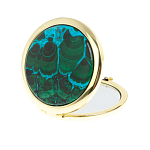 Зеркало карманное складное круглое из натурального камня Малахит с Хризоколлой в подарочной упаковке Gold Stone Mirrors варинант исполнения - 2 | Loft Concept в Ижевске