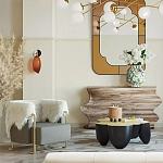 Дизайнерский журнальный стол округлой формы чёрный с золотой столешницей Fufem варинант исполнения - 2 | Loft Concept в Ижевске