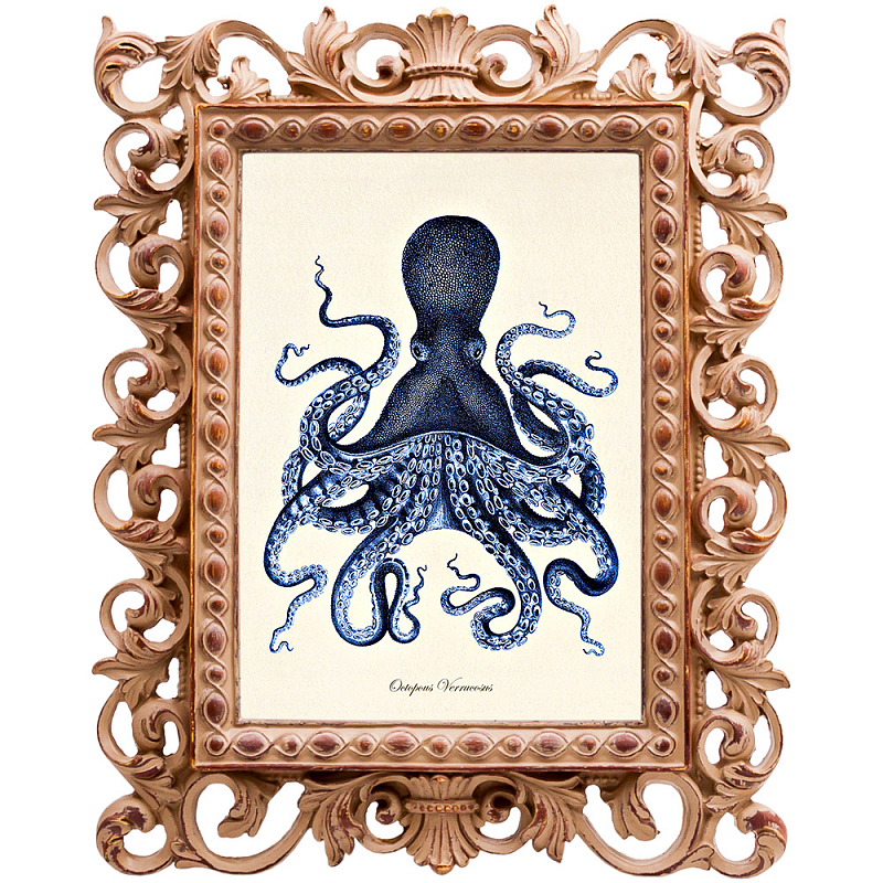 Постер Blue Octopus Poster Бежевый Морская синь в Ижевске | Loft Concept 