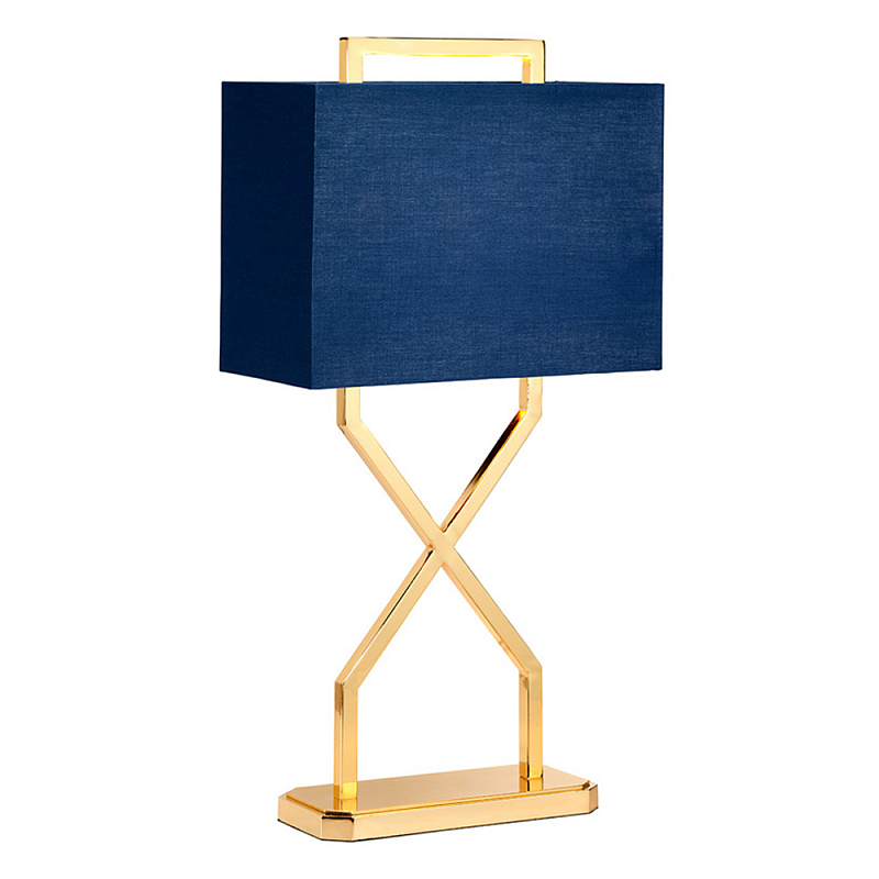 Настольная лампа с основанием из полированного золота и прямоугольным абажуром глубокого синего цвета Elstead Lighting Синий Золотой в Ижевске | Loft Concept 
