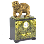 Часы настольные с декором в виде медведя и выдвижным ящиком из натурального камня Змеевик Bear Stone Clock варинант исполнения - 2 | Loft Concept в Ижевске