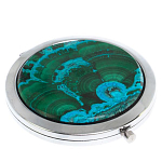 Зеркало карманное складное круглое из натурального камня Малахит с Хризоколлой в подарочной упаковке Silver Stone Mirrors варинант исполнения - 1 | Loft Concept в Ижевске