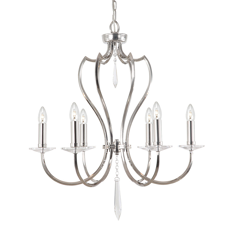 Люстра цвета никель с 6-ю лампами и стеклянными подвесками Elstead Lighting Никель Прозрачное Стекло в Ижевске | Loft Concept 