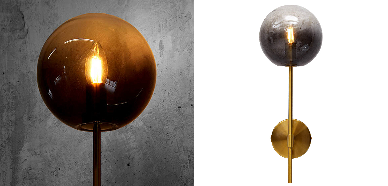Бра стеклянный плафон шар Urmila Wall Lamp Серое стекло Бра стеклянный плафон шар Urmila Wall Lamp Серое стекло - Loft-Concept в Ижевске