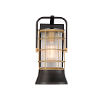 Настенный фонарь цилиндрической формы с рифленым стеклом в золотом каркасе на черном прямоугольном основании Eurofase варинант исполнения - 12 | Loft Concept в Ижевске