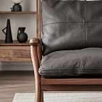 Кресло c каркасом из массива дерева и мягкой кожаной обивкой Walnut Armchair варинант исполнения - 10 | Loft Concept в Ижевске