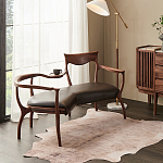 Кушетка с деревянным каркасом и сиденьем из коричневой натуральной кожи Moon Walnut Furniture варинант исполнения - 6 | Loft Concept в Ижевске