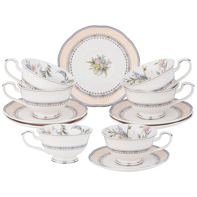 Чайный сервиз из фарфора на 6 персон 12 предметов Tea Flower Set Мульти в Ижевске | Loft Concept 