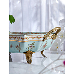 Блюдо прямоугольное из голубого фарфора с ручками и рисунком птиц и цветов Blue Garden варинант исполнения - 4 | Loft Concept в Ижевске