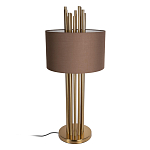Настольная лампа с цилиндрическим абажуром из коричневой ткани и золотыми трубочками Brown Aura варинант исполнения - 2 | Loft Concept в Ижевске