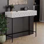 Консоль напольная пыльного белого цвета с выдвижным ящиком с резным орнаментом HEATON CONSOLE OAK варинант исполнения - 3 | Loft Concept в Ижевске