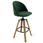 Барный стул со спинкой и металлической подставкой на 4-х деревянных ножках Зеленый Велюр Vendramin Chair варинант исполнения - 1 | Loft Concept в Ижевске