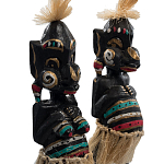 Комплект из 2-х деревянных статуэток Asmat Straw Headdress Statuettes Black Colorful Tattoo варинант исполнения - 3 | Loft Concept в Ижевске