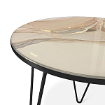 Стол журнальный с круглой столешницей из стекла на 3-х черных ножках Beige Marble варинант исполнения - 3 | Loft Concept в Ижевске