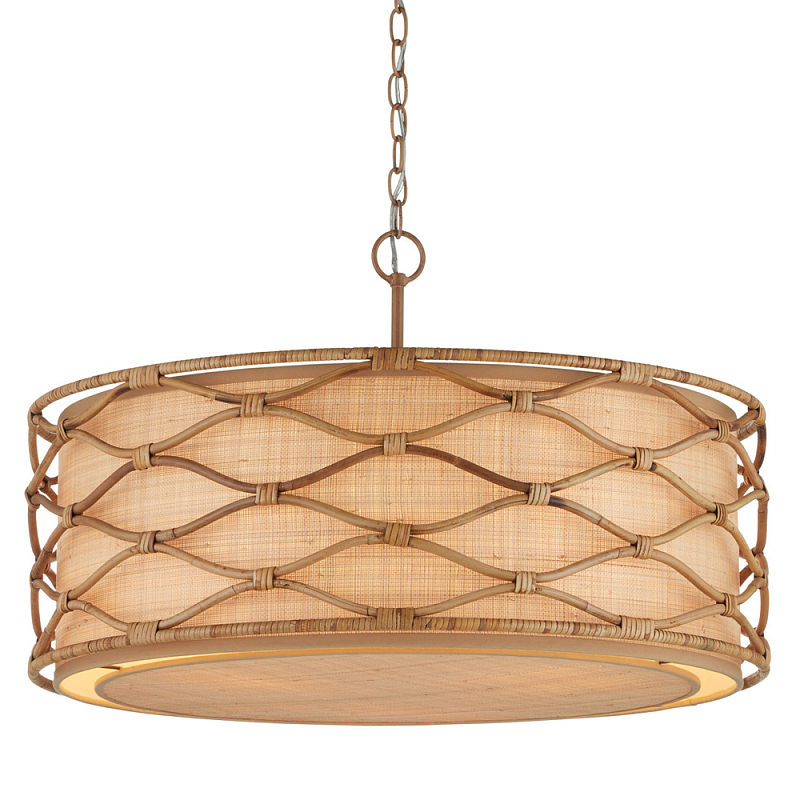 Подвесной светильник  из кованого железа и абажуром из ротанга Wicker Furniture Светло-коричневый  Бежевый в Ижевске | Loft Concept 