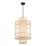 Подвесной светильник из деревянных прутьев с плафоном из натуральной ткани Light Inside the Cell варинант исполнения - 4 | Loft Concept в Ижевске